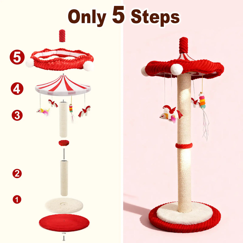 Spice Up Playtime with Our Fun Carousel Sisal Cat Scratching Post & Toy Tree! Perfect for Kittens and Adult Cats! 🐾🎪
