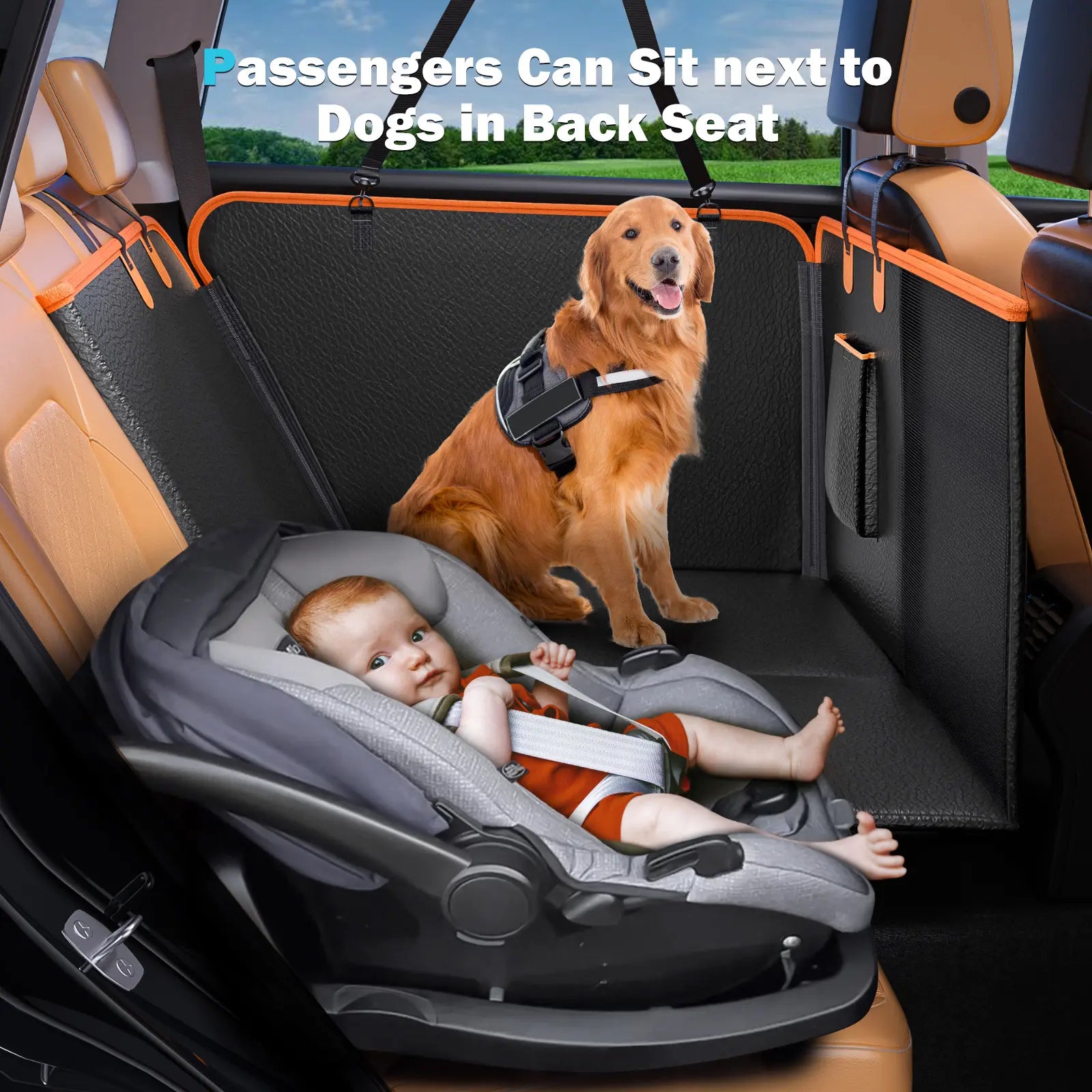 MIXJOY Dog Accessories,Waterproof Hard Bottom Dog Car Seat Cover, Folding Dog Bed for Car Travel,Outside Dog Bed,Expanded Space & Weight up to 400LBS Pet Accessories