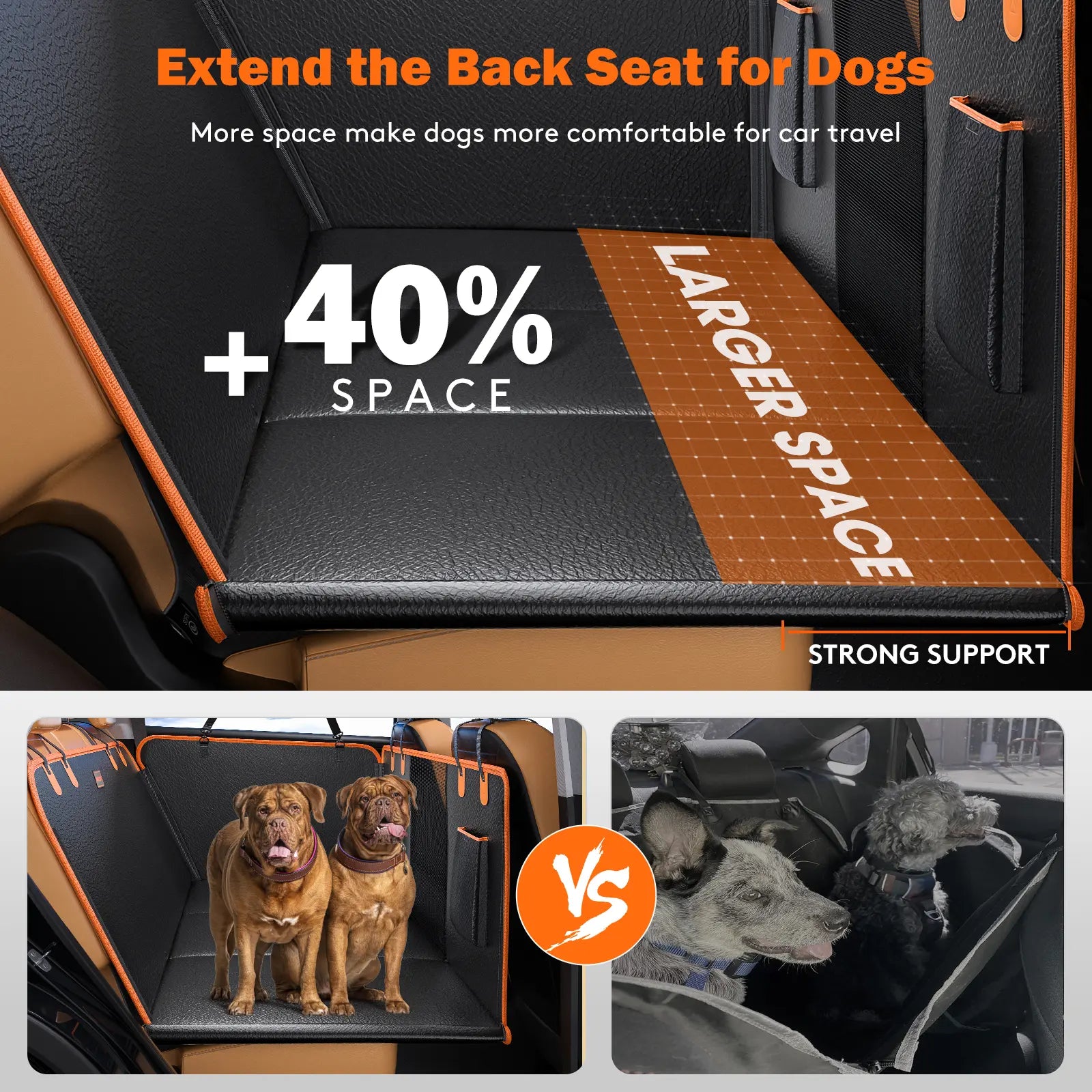 MIXJOY Dog Accessories,Waterproof Hard Bottom Dog Car Seat Cover, Folding Dog Bed for Car Travel,Outside Dog Bed,Expanded Space & Weight up to 400LBS Pet Accessories