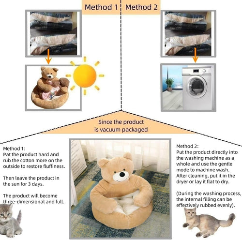 Cute Bear Hug Design Dog Cat Beds Plush Pet Beds Cuddler, Warm Soft Calming Dog Beds with Removable Washable Cover Non-Slip Bottom (Diameter 22 In, Khaki)
