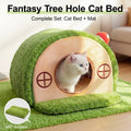 Crystal Velvet Tree Hole Cat Bed for Indoor Cats - Enclosed Whimsical Hideaway Nest Tent, Removable Washable Cushion, Anti-Slip Bottom for Kittens
