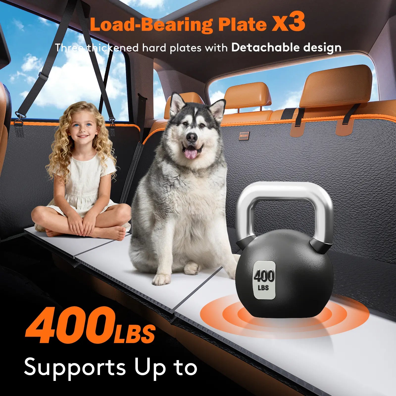 MIXJOY Dog Accessories,Waterproof Hard Bottom Dog Car Seat Cover, Folding Dog Bed for Car Travel,Outside Dog Bed,Expanded Space & Weight up to 400LBS Pet Accessories