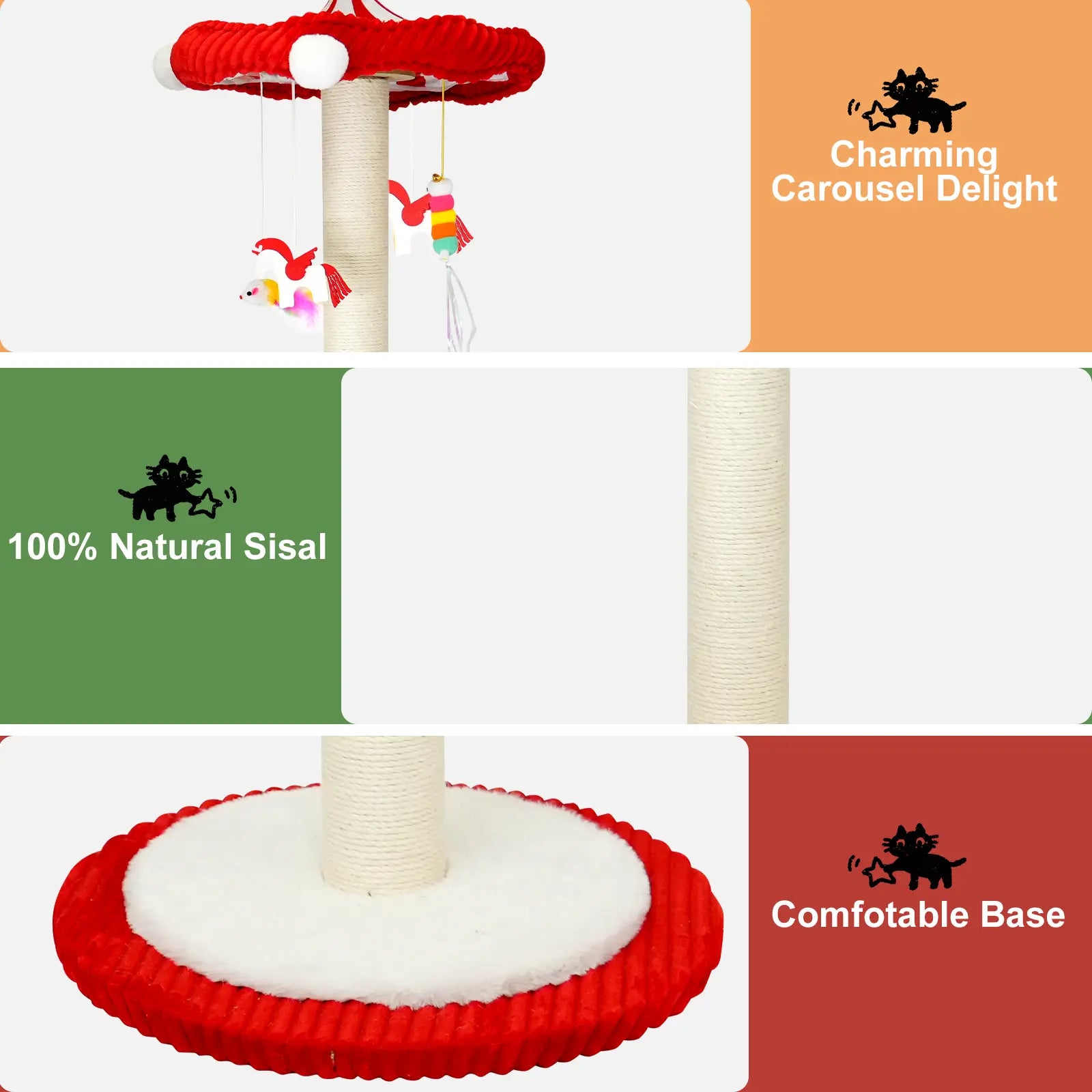 Spice Up Playtime with Our Fun Carousel Sisal Cat Scratching Post & Toy Tree! Perfect for Kittens and Adult Cats! 🐾🎪