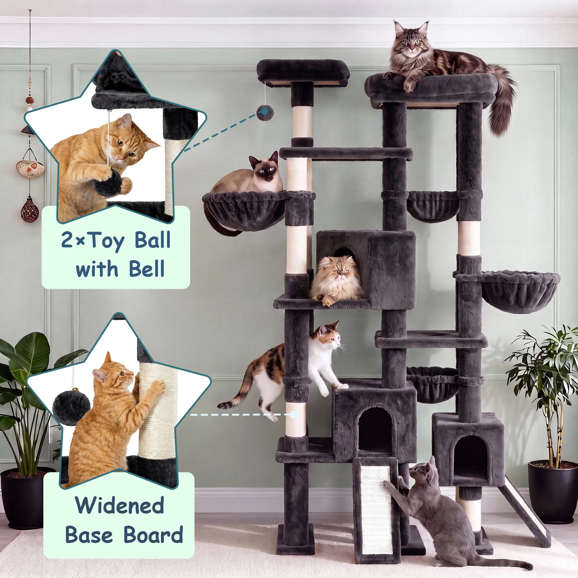 Elevate Your Cats' Playtime with the SHA CERLIN 87" Luxury Cat Tower Mansion! 🐾🏰 Perfect for large cats & kittens, this plush activity center features sisal scratching posts and cozy hammocks! 🌟🐱