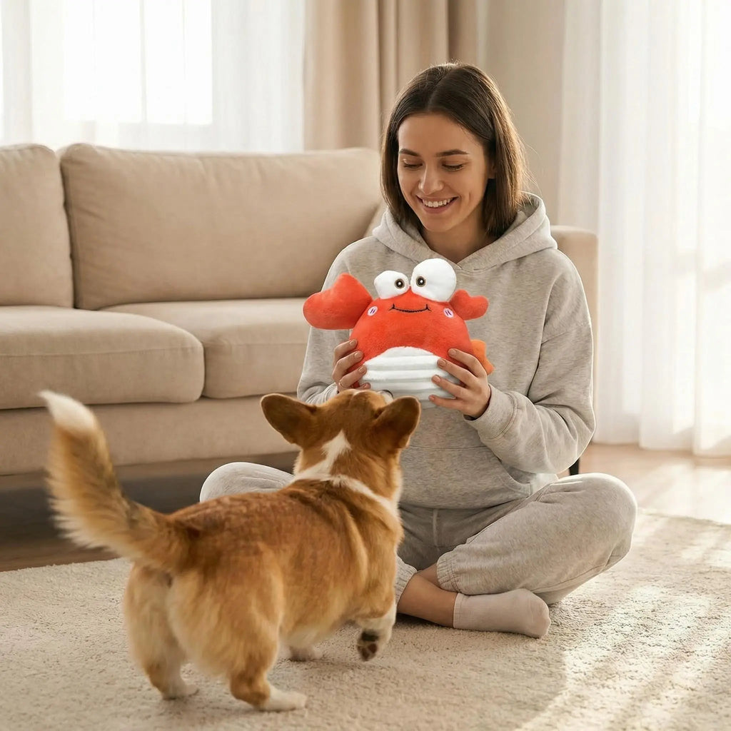 GUKCO Crab Interactive Dog Toy – Rechargeable Self-Play Toy with Motion-Activated Ball, 3 Modes (Music/Silent/Record) for Small Medium Dogs, Reduces Separation Anxiety, Puppy Teething Toy