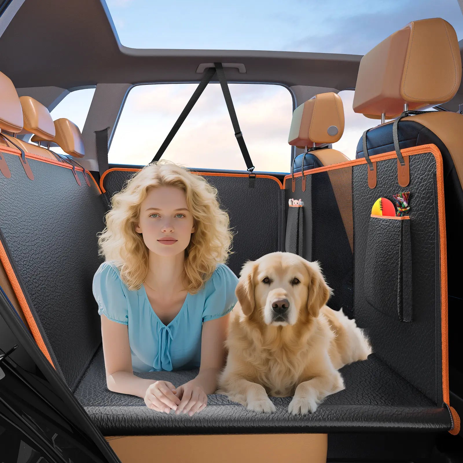 MIXJOY Dog Accessories,Waterproof Hard Bottom Dog Car Seat Cover, Folding Dog Bed for Car Travel,Outside Dog Bed,Expanded Space & Weight up to 400LBS Pet Accessories
