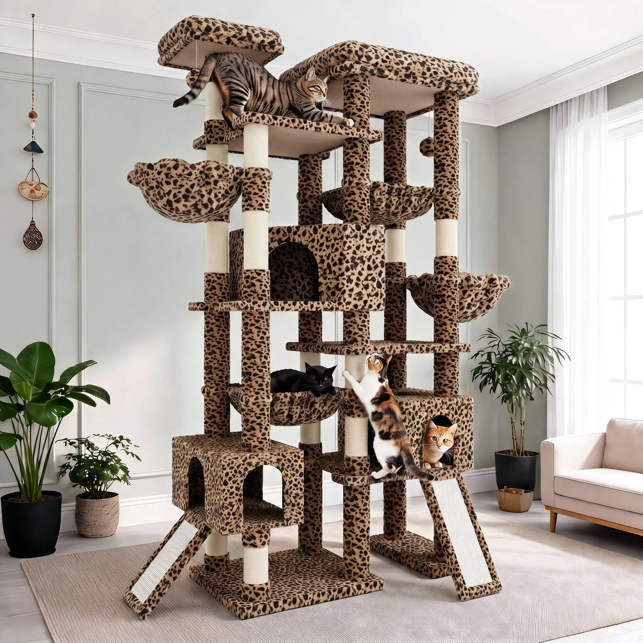 Elevate Your Cats' Playtime with the SHA CERLIN 87" Luxury Cat Tower Mansion! 🐾🏰 Perfect for large cats & kittens, this plush activity center features sisal scratching posts and cozy hammocks! 🌟🐱