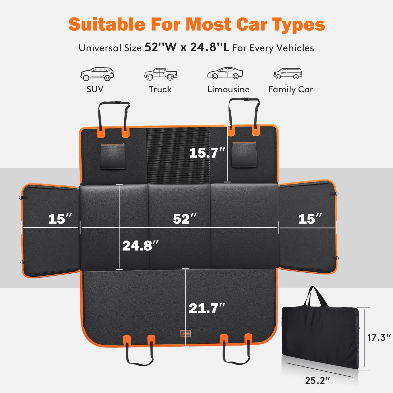 MIXJOY Dog Accessories,Waterproof Hard Bottom Dog Car Seat Cover, Folding Dog Bed for Car Travel,Outside Dog Bed,Expanded Space & Weight up to 400LBS Pet Accessories