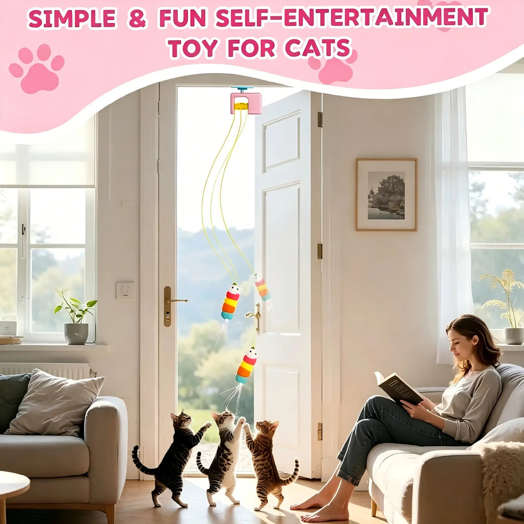 Interactive Retractable Bungee Cat Kitty Toy , Automatic Hanging Door Cat Toy, USB Rechargeable Auto Lifting Cat Teaser, Indoor Self-Play Exercise Toy for Boredom Relief Hanging Door Interactive Cat Teaser Electric Toy Pet Training Gift Breed