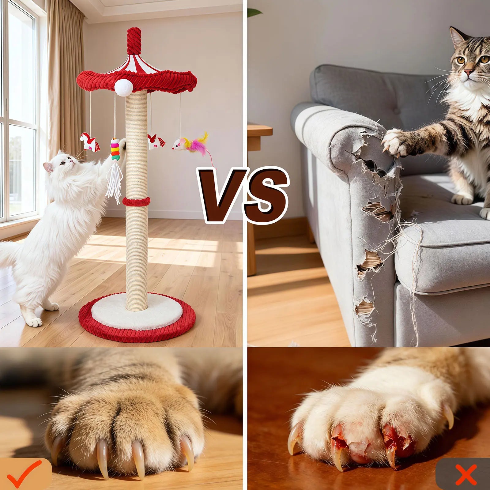 Spice Up Playtime with Our Fun Carousel Sisal Cat Scratching Post & Toy Tree! Perfect for Kittens and Adult Cats! 🐾🎪
