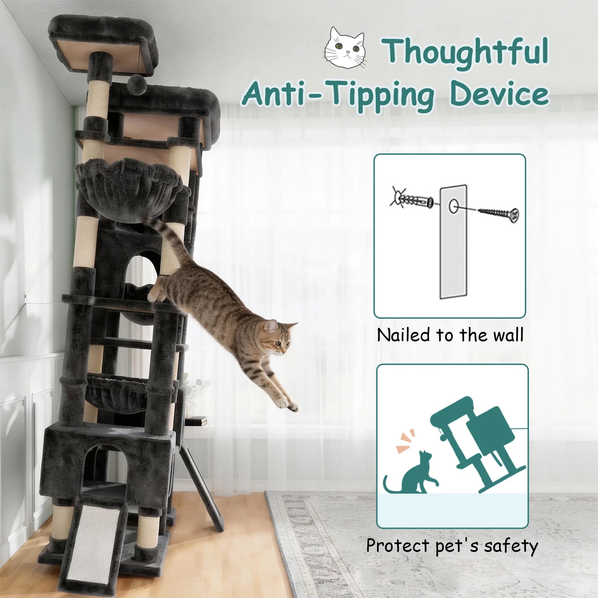 Elevate Your Cats' Playtime with the SHA CERLIN 87" Luxury Cat Tower Mansion! 🐾🏰 Perfect for large cats & kittens, this plush activity center features sisal scratching posts and cozy hammocks! 🌟🐱