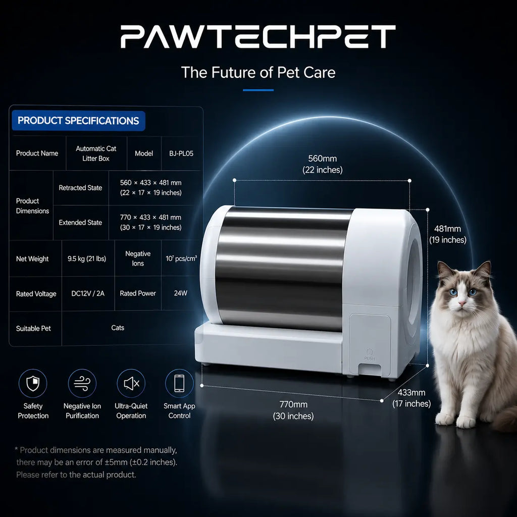 【 Self Cleaning Litter Box】Pawtech Stainless Steel Smart Low-Noise Auto-Cleaning Cat Litter Box (60L) - 2.4G Wifi App-Controlled, Equipped with Smart Sensors, Safety Protection, Easy Maintenance #Catlitterbox#Smartlitterbox#Petessentials#Catlovers Campin