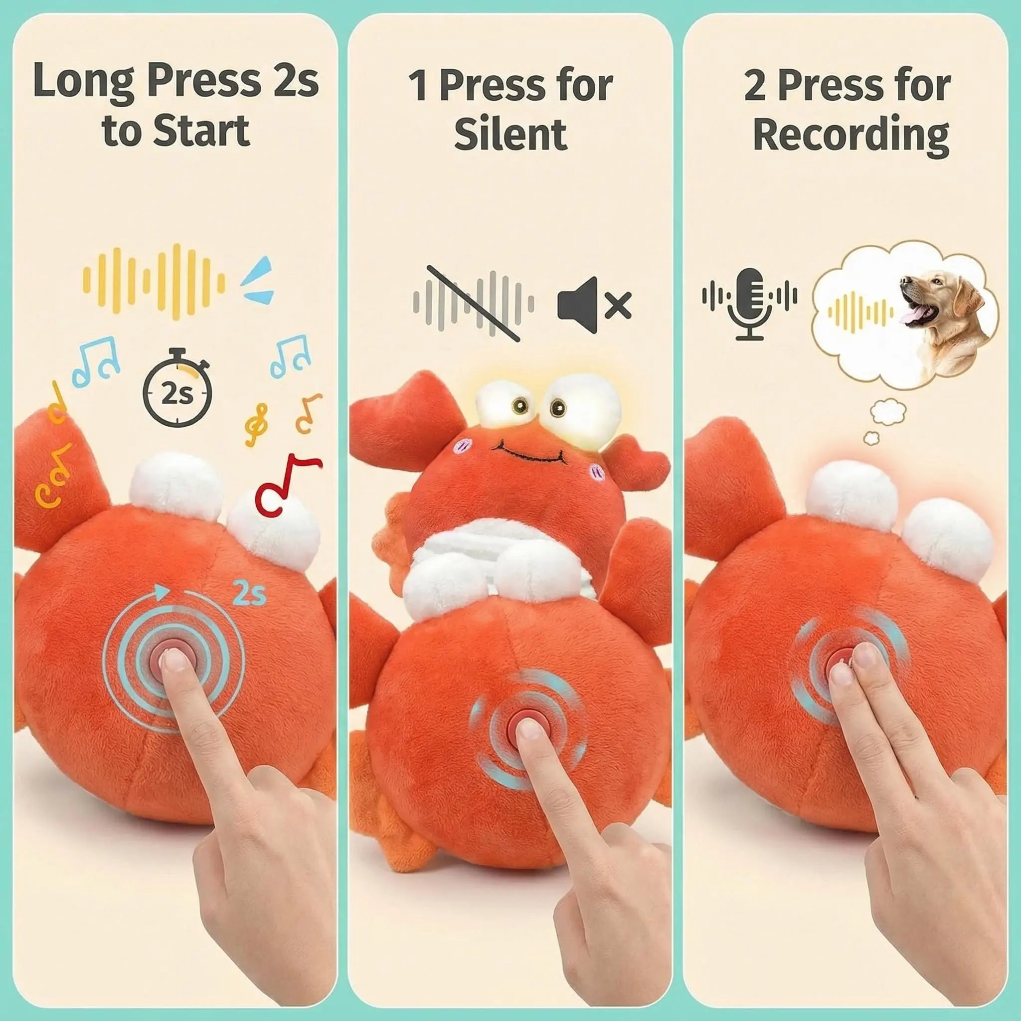 GUKCO Crab Interactive Dog Toy – Rechargeable Self-Play Toy with Motion-Activated Ball, 3 Modes (Music/Silent/Record) for Small Medium Dogs, Reduces Separation Anxiety, Puppy Teething Toy