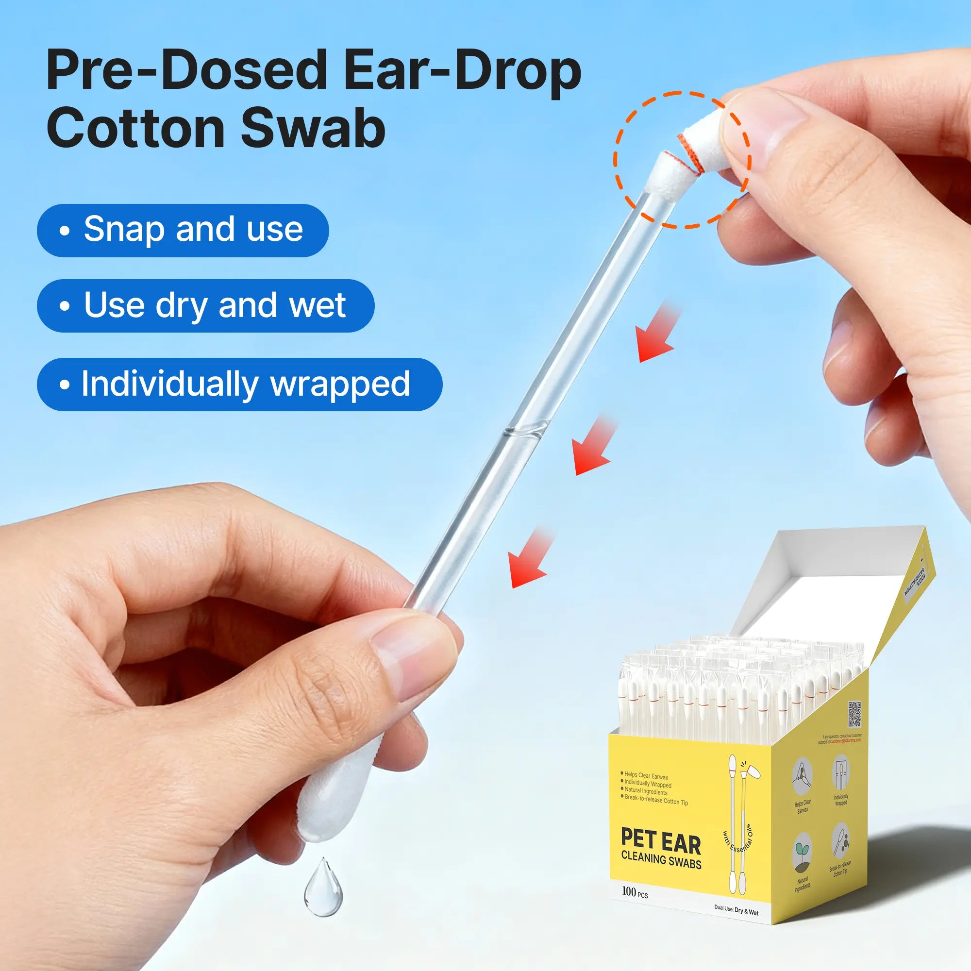 Pawfirst Pet Ear Cleaning Cotton Swabs – Earwax & Odor Remover for Cats & Dogs, Individually Wrapped, Break-To-Release Liquid, Dry/Wet Dual-Use, 100 Pack with Aloe, Witch Hazel & Chamomile Formula #Summervibes #Petlovers
