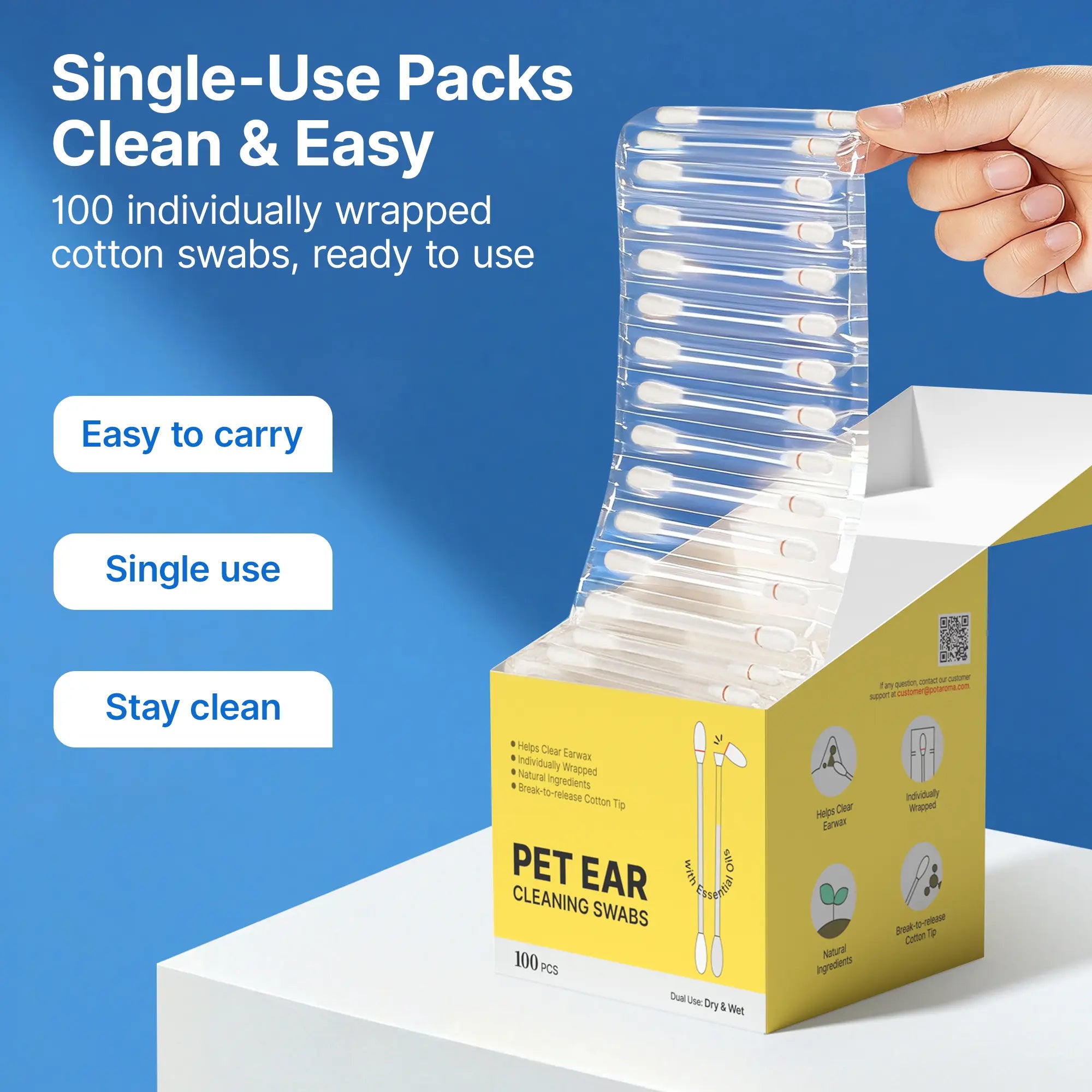 Pawfirst Pet Ear Cleaning Cotton Swabs – Earwax & Odor Remover for Cats & Dogs, Individually Wrapped, Break-To-Release Liquid, Dry/Wet Dual-Use, 100 Pack with Aloe, Witch Hazel & Chamomile Formula #Summervibes #Petlovers