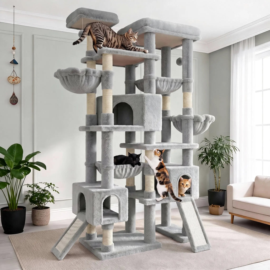 Elevate Your Cats' Playtime with the SHA CERLIN 87" Luxury Cat Tower Mansion! 🐾🏰 Perfect for large cats & kittens, this plush activity center features sisal scratching posts and cozy hammocks! 🌟🐱