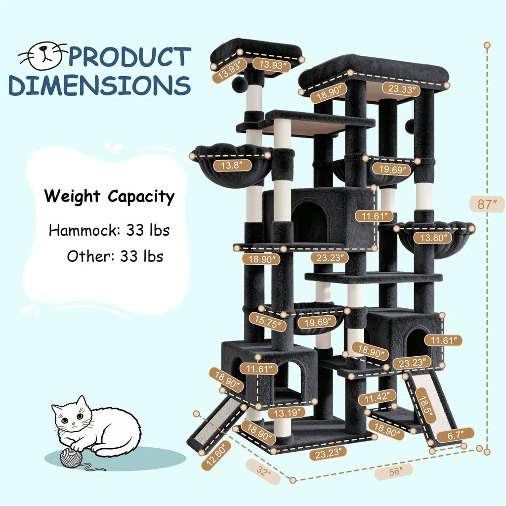Elevate Your Cats' Playtime with the SHA CERLIN 87" Luxury Cat Tower Mansion! 🐾🏰 Perfect for large cats & kittens, this plush activity center features sisal scratching posts and cozy hammocks! 🌟🐱