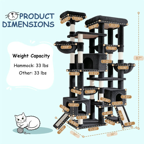 Elevate Your Cats' Playtime with the SHA CERLIN 87" Luxury Cat Tower Mansion! 🐾🏰 Perfect for large cats & kittens, this plush activity center features sisal scratching posts and cozy hammocks! 🌟🐱