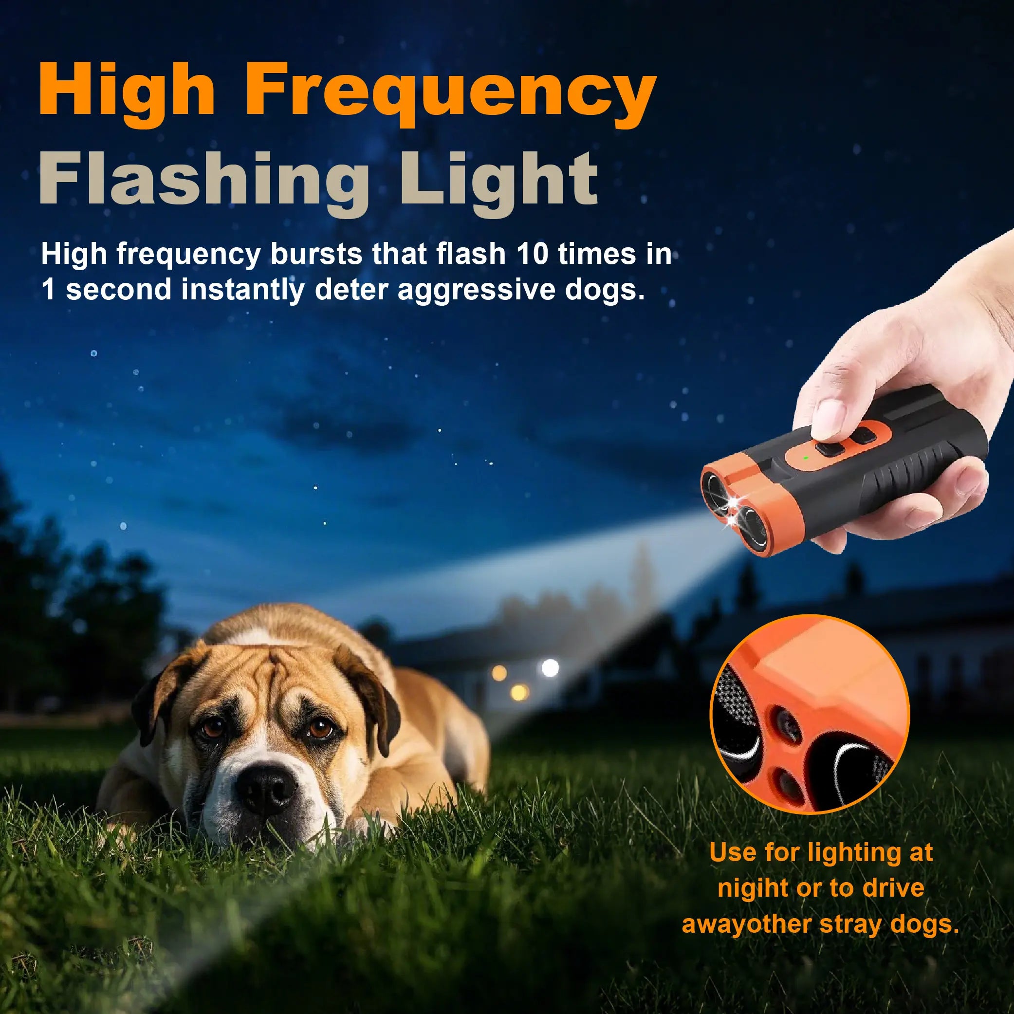 Humane Ultrasonic Dog Barking Deterrent Training Tool - Usb-Rechargeable, Dual Emitters, 50Ft Range, 25Khz Frequency, Flashlight, Portable Grip, Accessory Kit, 2-In-1 Device Trains and Lights, Sound-Based Training Feels Gentle for Indoor & Outdoor Use
