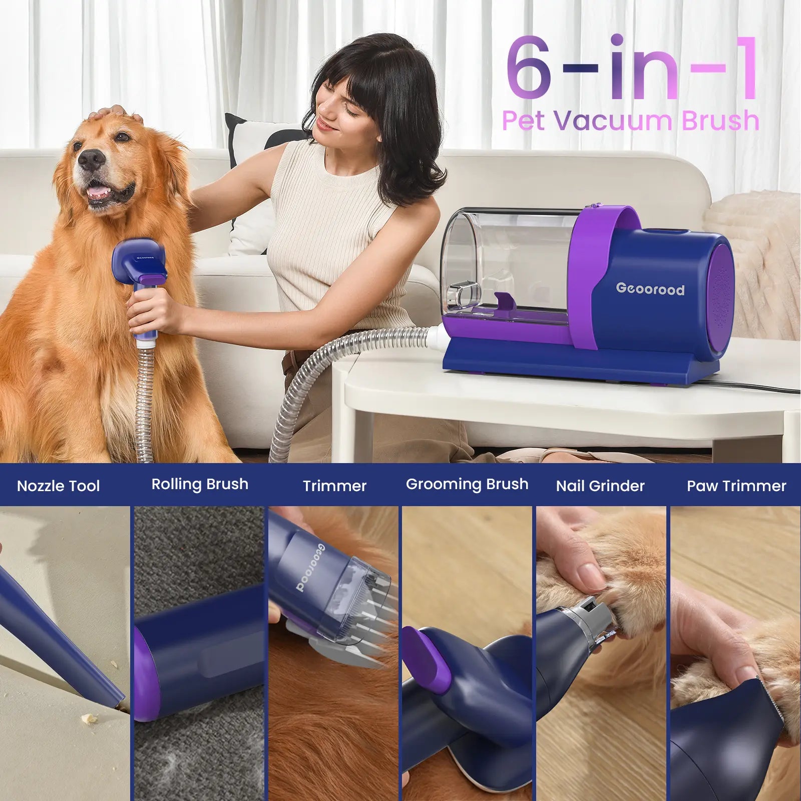【Geoorood】 Geoorood Dog Grooming All-In-One Kit with Vacuum Brush 2.5L Large Pog, Stainless Steel Blades Lightweight Design 13Kpa Suction Force Portable Cleaning Set#Dealsforyoudays #Summerwins